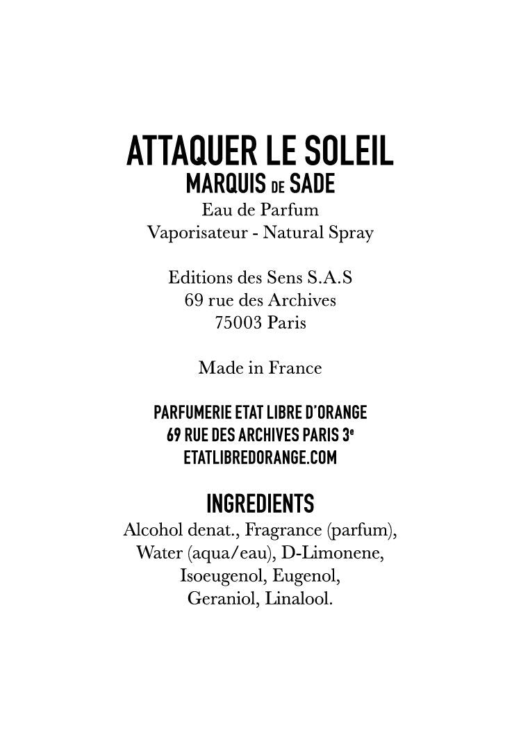 ATTAQUER LE SOLEIL - MARQUIS DE SADE Eau de Parfum 100ml