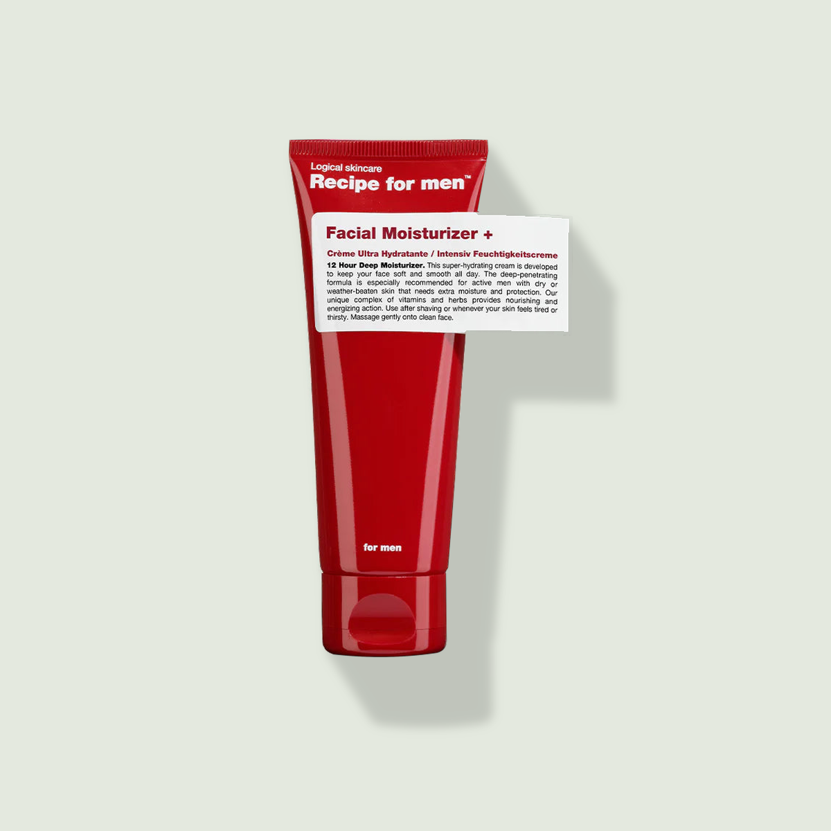 Recipe for men Facial Moisturizer + sejas krēms uz salvijas krāsas fona