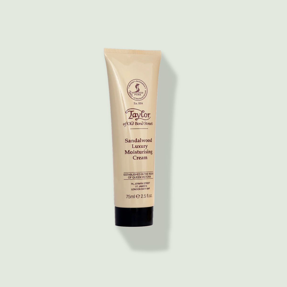 Taylor of Old Bond Street Sandalwood Moisturising Cream uz salvijas krāsas fona