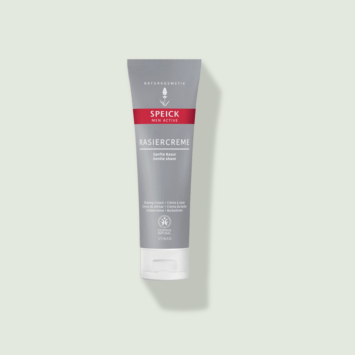 Speick Men Active Shaving Cream uz salvijas krāsas fona